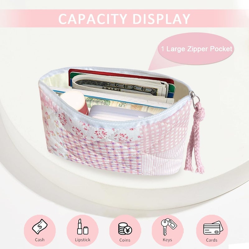 Modacarry Store Cotton Quilted Floral Coin Purse Digital Camera Pouch with Cute Prints Zipper for Women Girls (PINK PATCH) - Image 2